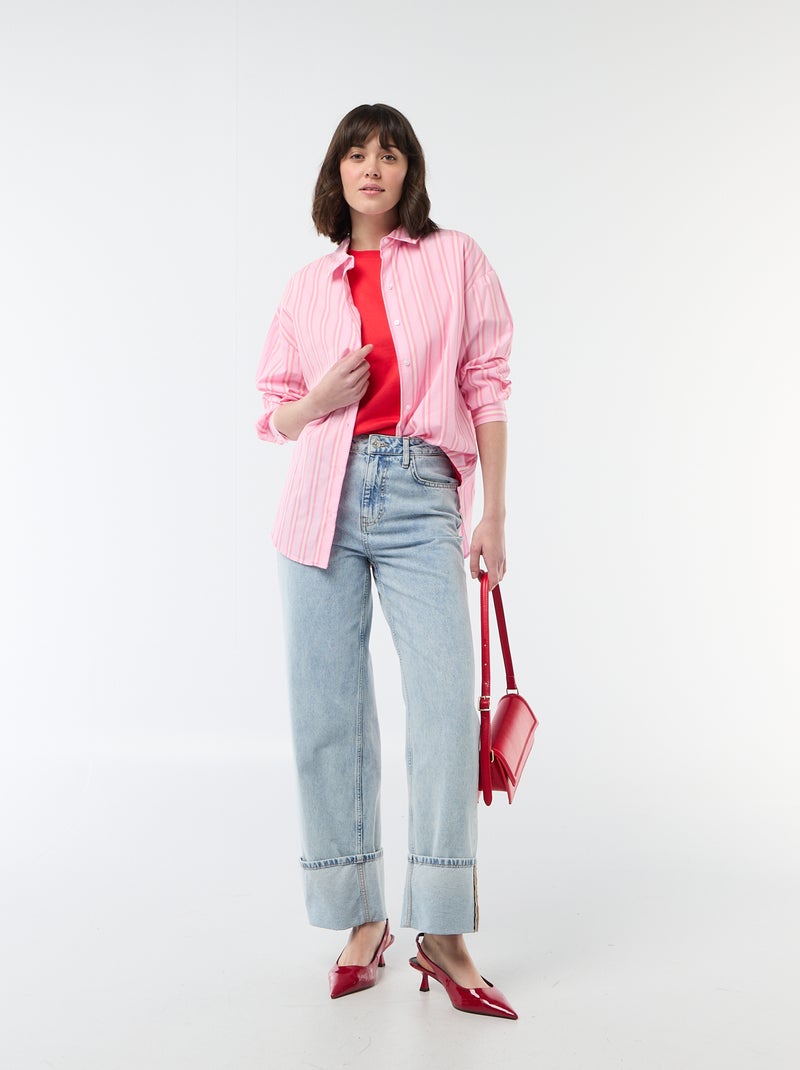 Chemise en popeline à manches longues Rose - Kiabi