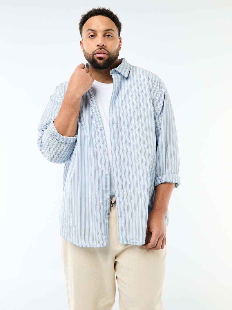 Chemise en popeline rayée Bleu - Kiabi