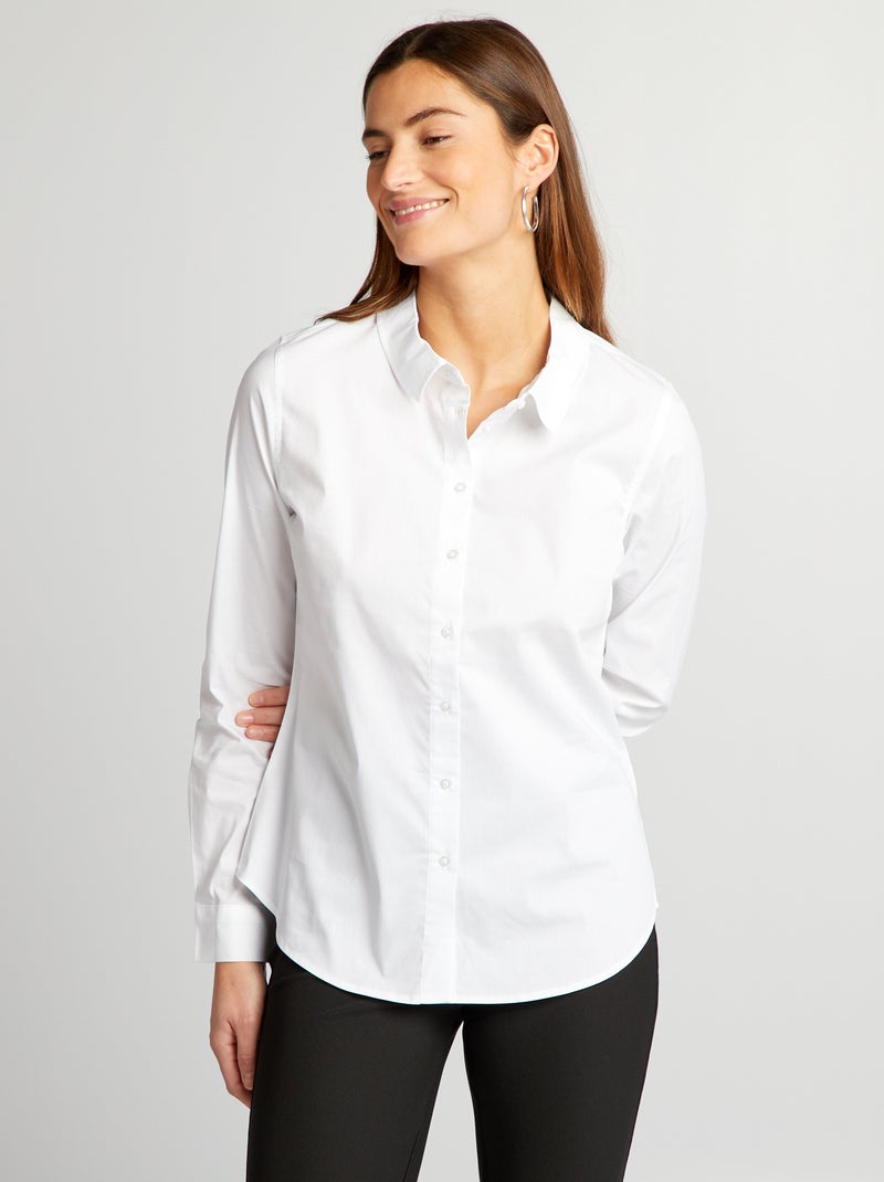 Chemise fittée col italien Blanc - Kiabi