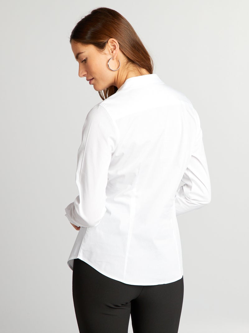 Chemise fittée col italien Blanc - Kiabi