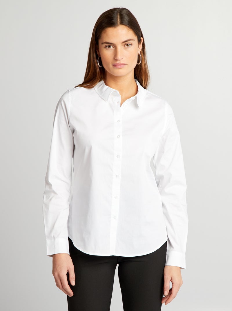 Chemise fittée col italien Blanc - Kiabi
