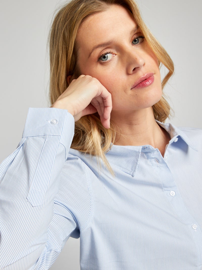 Chemise fittée col italien Bleu rayé - Kiabi