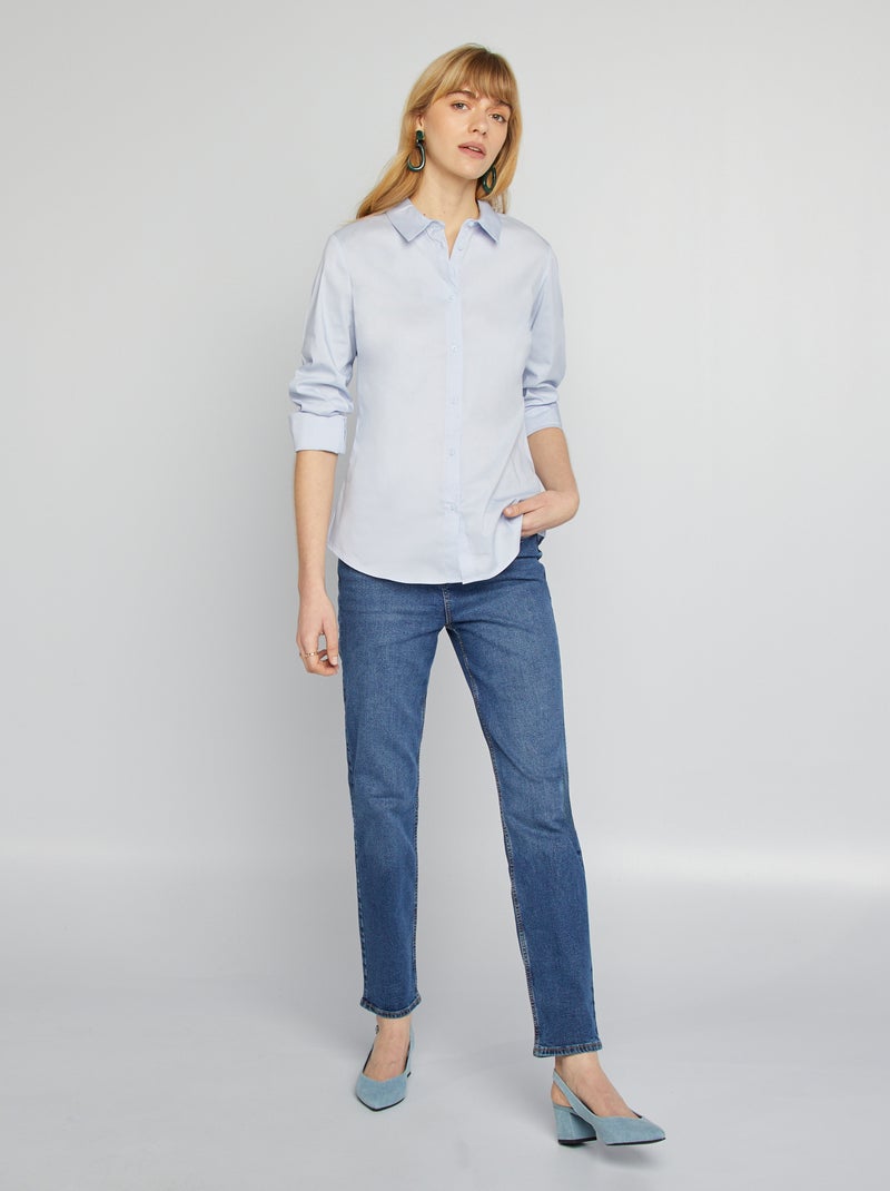 Chemise fittée col italien Bleu - Kiabi