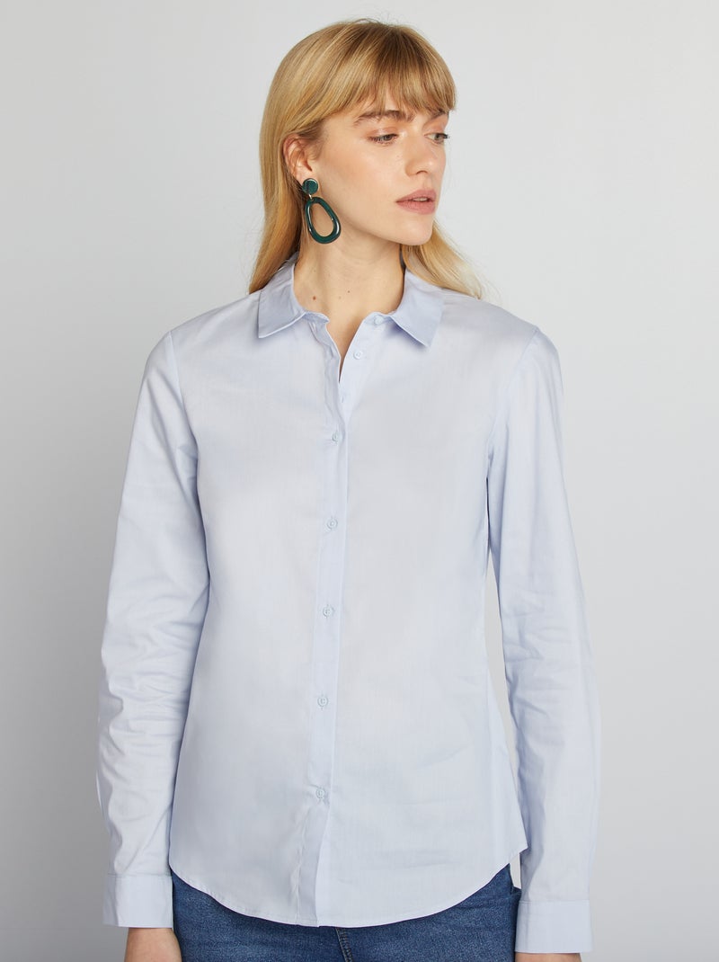 Chemise fittée col italien Bleu - Kiabi