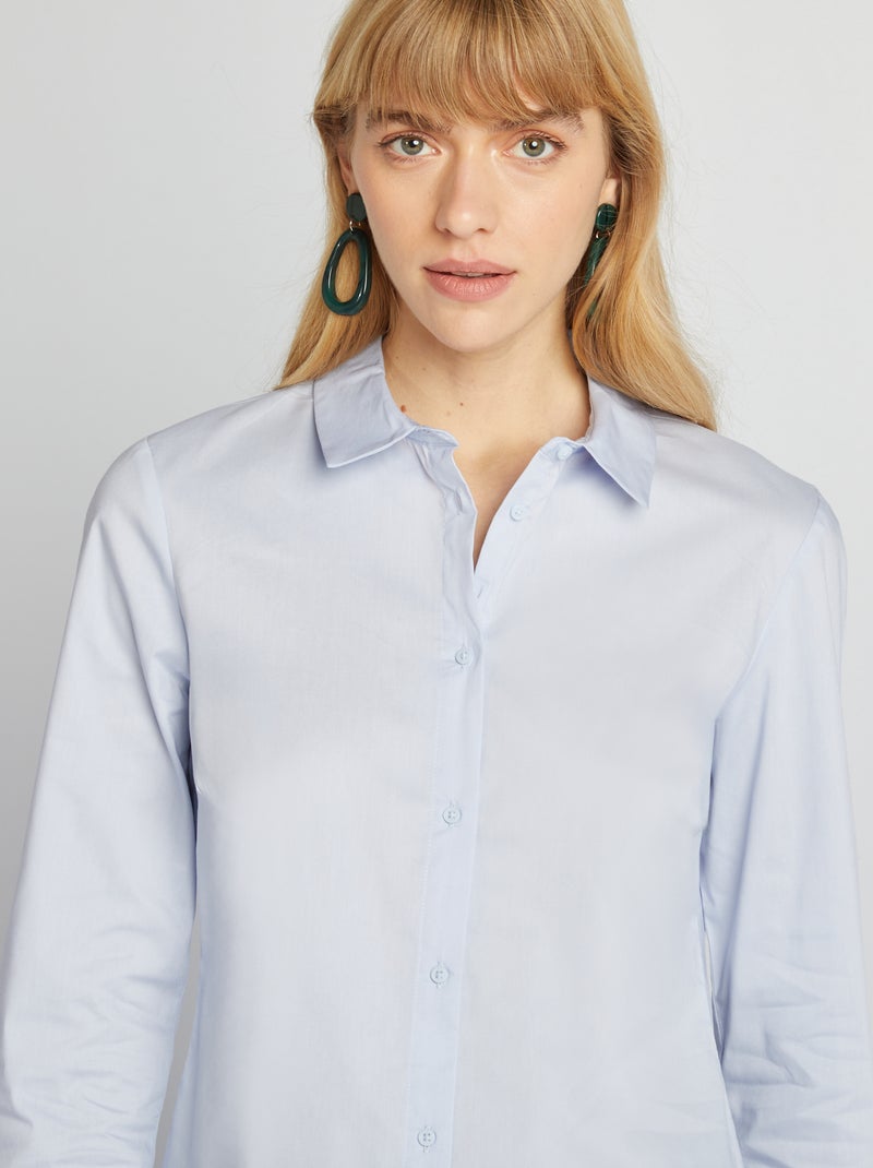Chemise fittée col italien Bleu - Kiabi