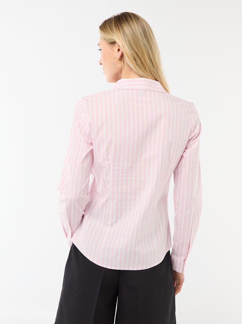 Chemise fittée col italien Rose - Kiabi