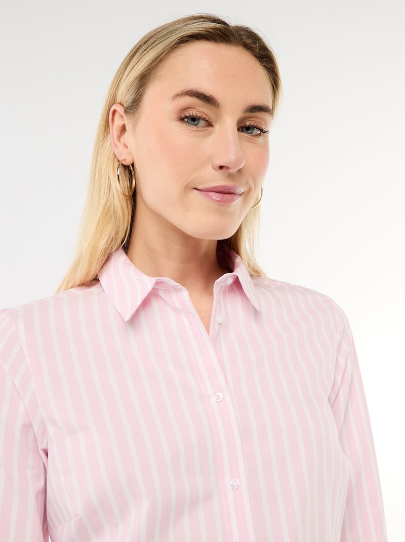 Chemise fittée col italien Rose - Kiabi