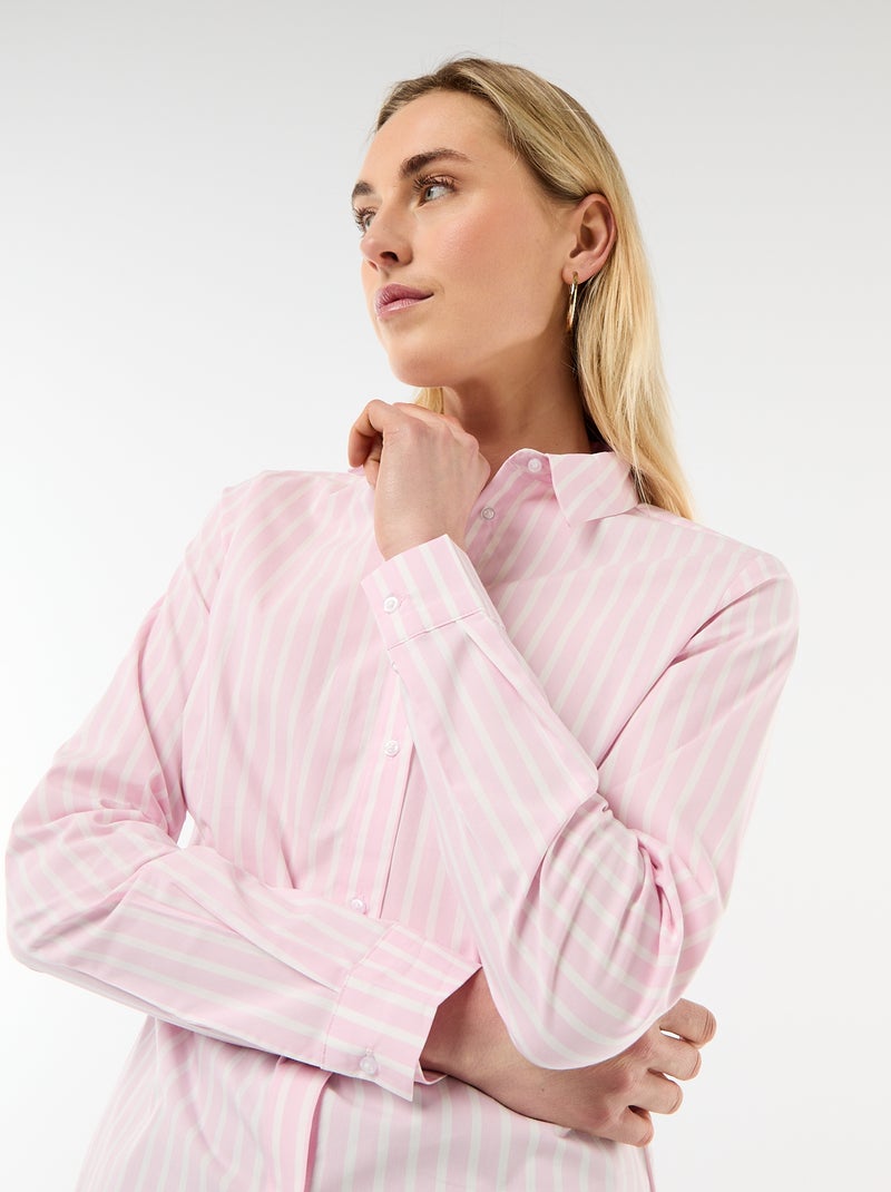 Chemise fittée col italien Rose - Kiabi