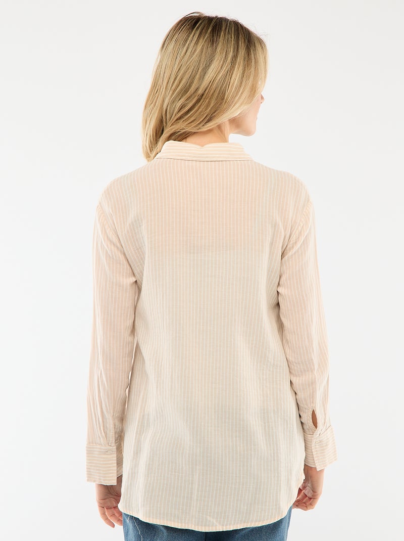 Chemise grossesse en coton rayée Beige - Kiabi