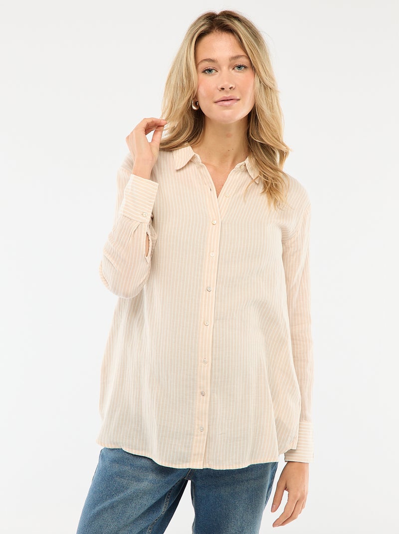 Chemise grossesse en coton rayée Beige - Kiabi