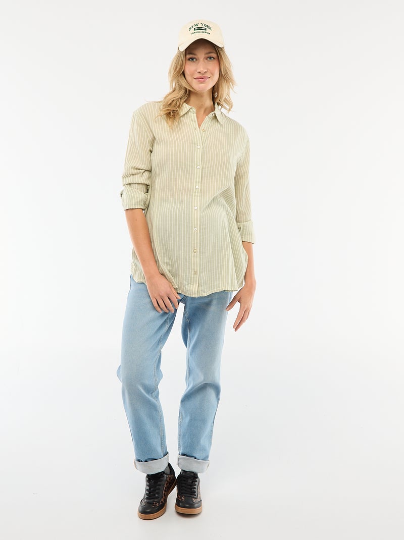 Chemise grossesse en coton rayée Vert - Kiabi