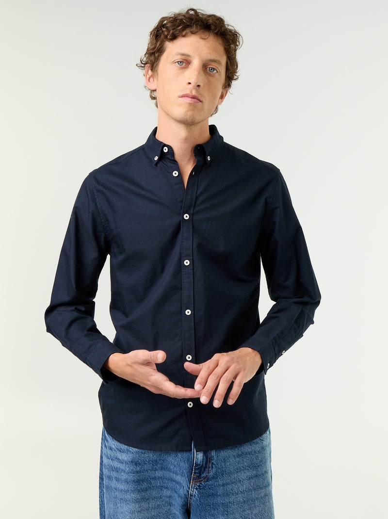 Chemise homme en coton à manches longues Bleu - Kiabi