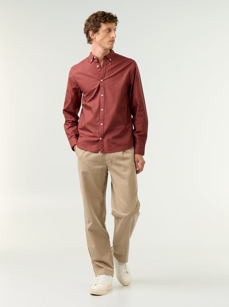 Chemise homme en coton à manches longues Marron - Kiabi