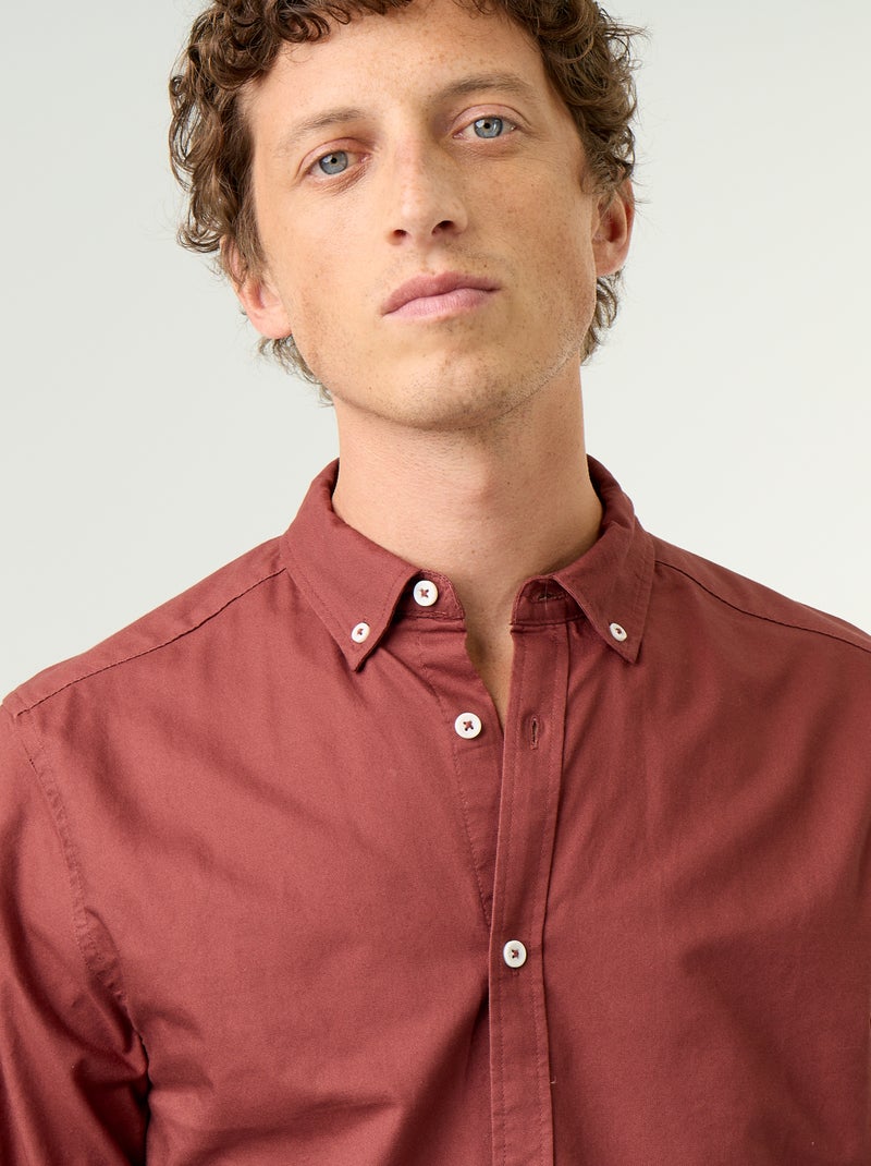 Chemise homme en coton à manches longues Marron - Kiabi