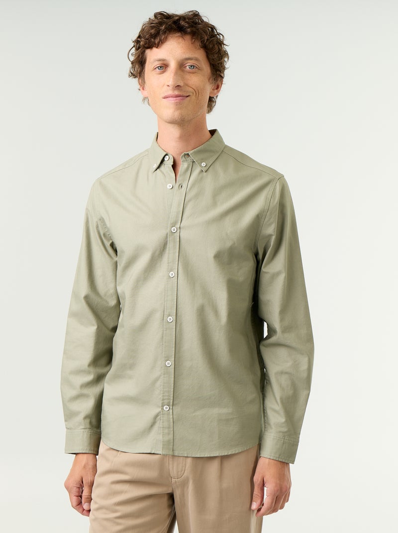 Chemise homme en coton à manches longues Vert - Kiabi
