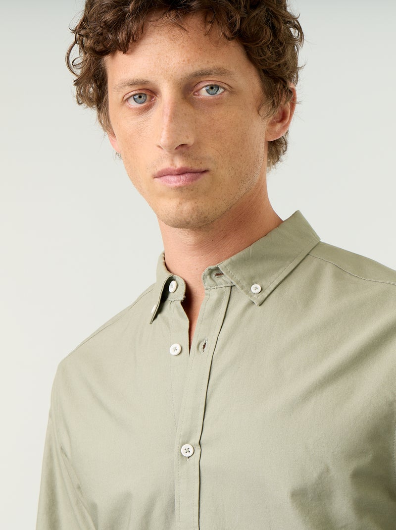 Chemise homme en coton à manches longues Vert - Kiabi