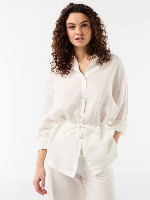 Chemise longue unie en lin - Kiabi