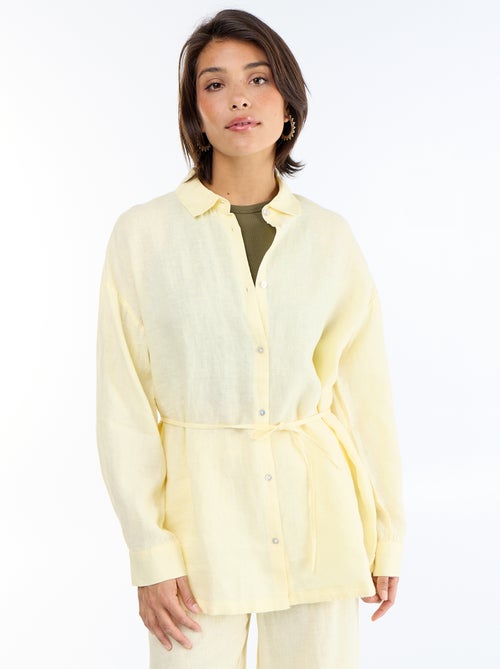 Chemise longue unie en lin - Kiabi