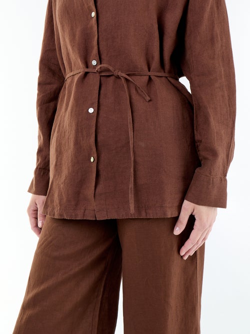 Chemise longue unie en lin - Kiabi Chemise longue unie en lin - Kiabi