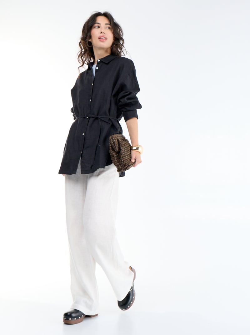 Chemise longue unie en lin Noir - Kiabi