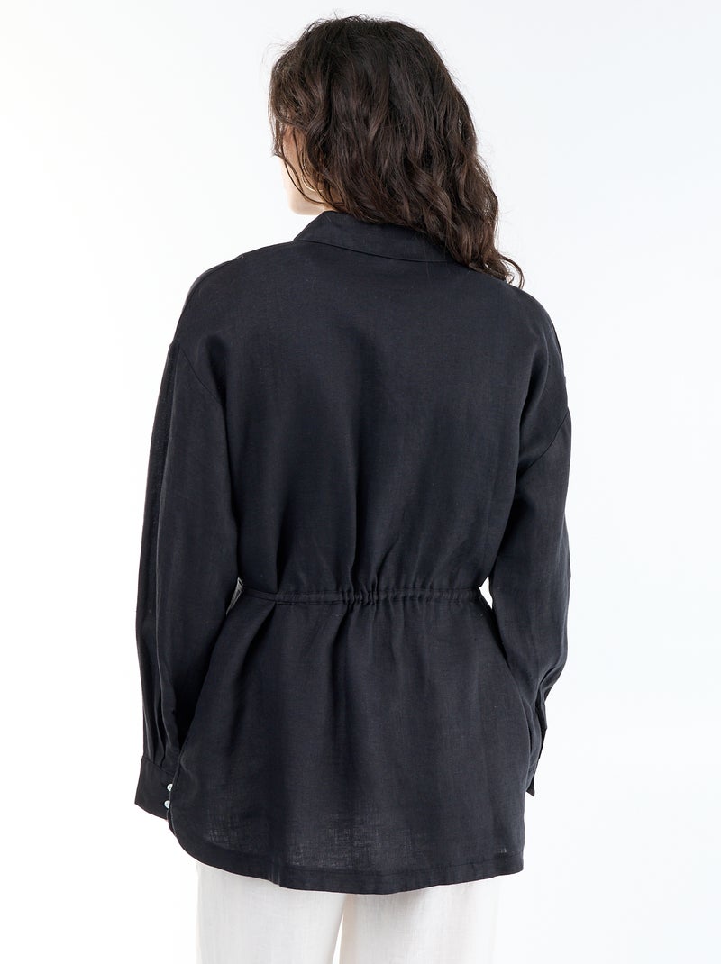 Chemise longue unie en lin Noir - Kiabi
