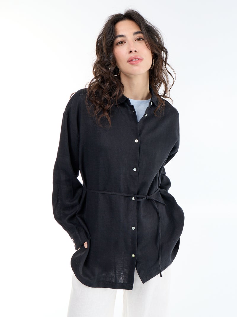 Chemise longue unie Noir - Kiabi