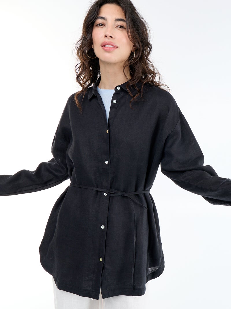 Chemise longue unie Noir - Kiabi