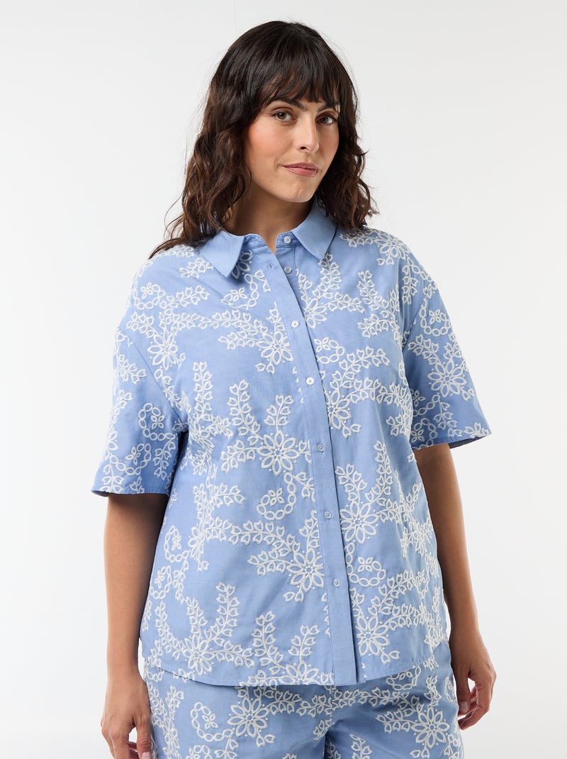 Chemise manches courtes avec broderies Bleu - Kiabi