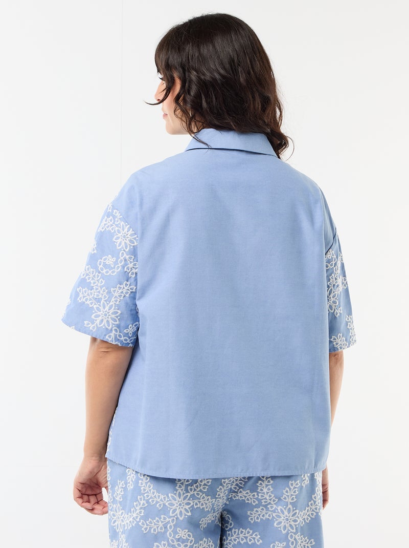 Chemise manches courtes avec broderies Bleu - Kiabi