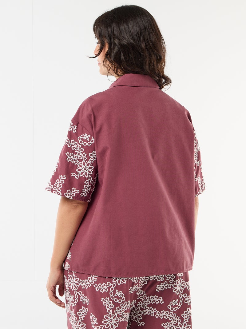 Chemise manches courtes avec broderies Rose - Kiabi