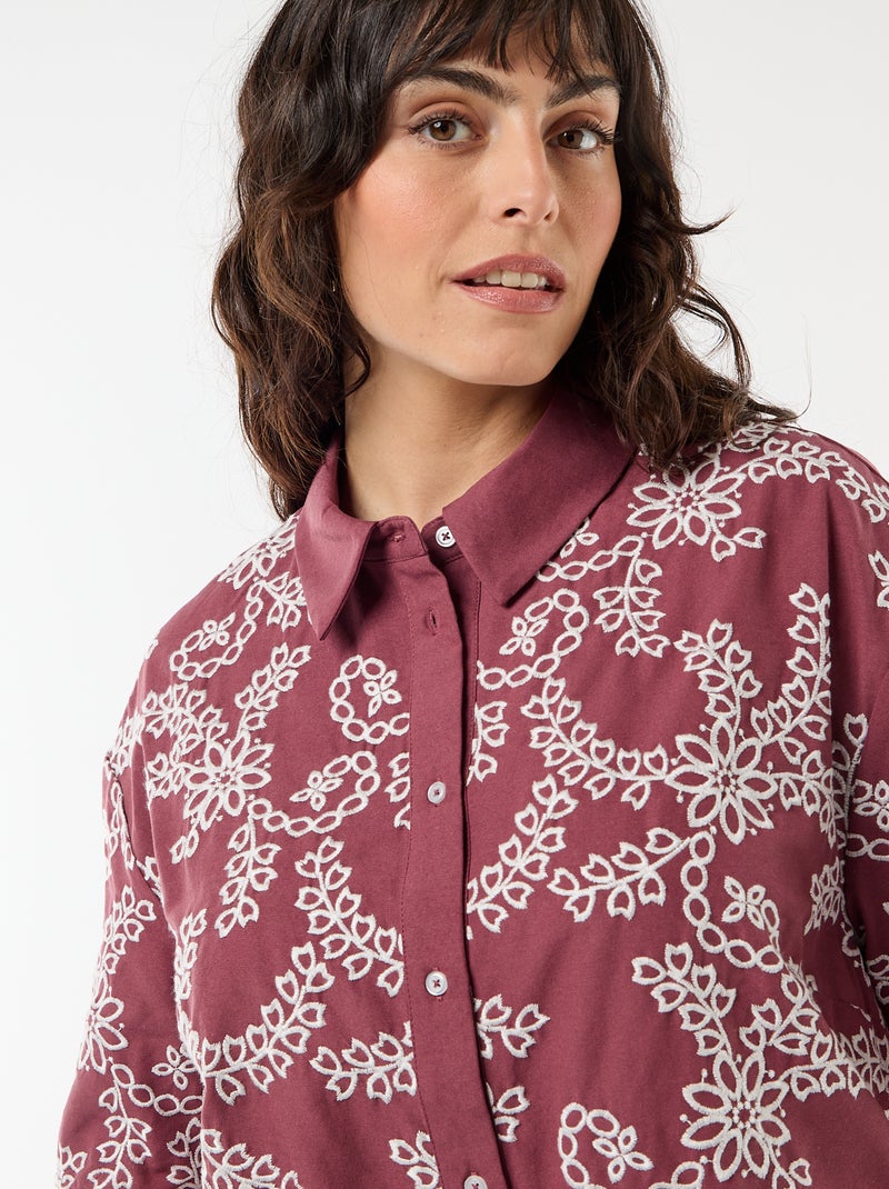 Chemise manches courtes avec broderies Rose - Kiabi
