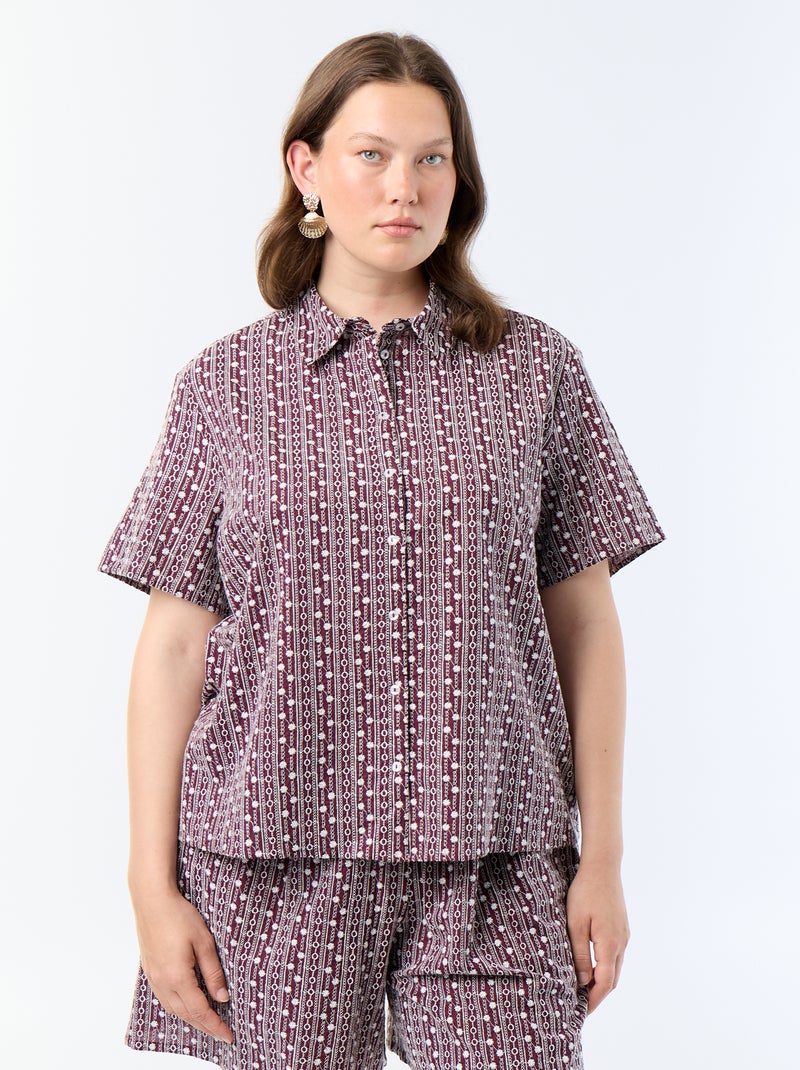 Chemise manches courtes avec imprimé brodé Rose - Kiabi