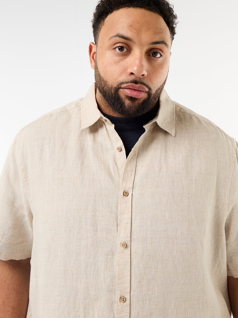 Chemise manches courtes en lin Beige - Kiabi