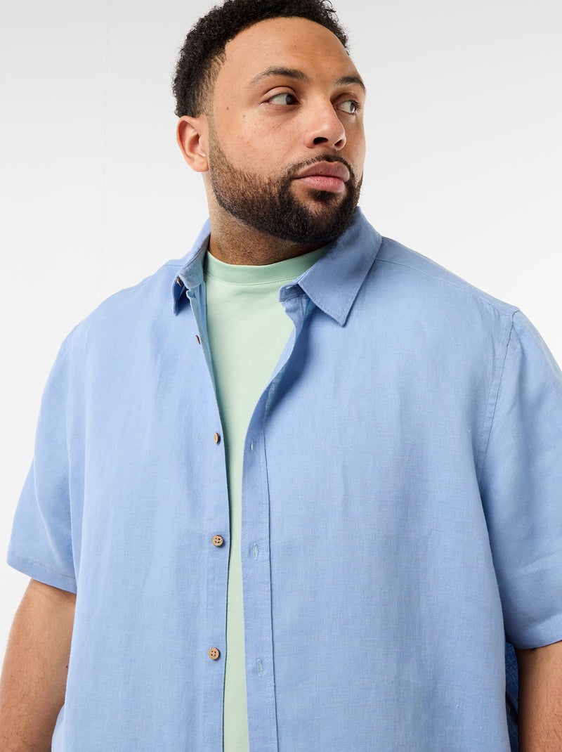 Chemise manches courtes en lin Bleu - Kiabi