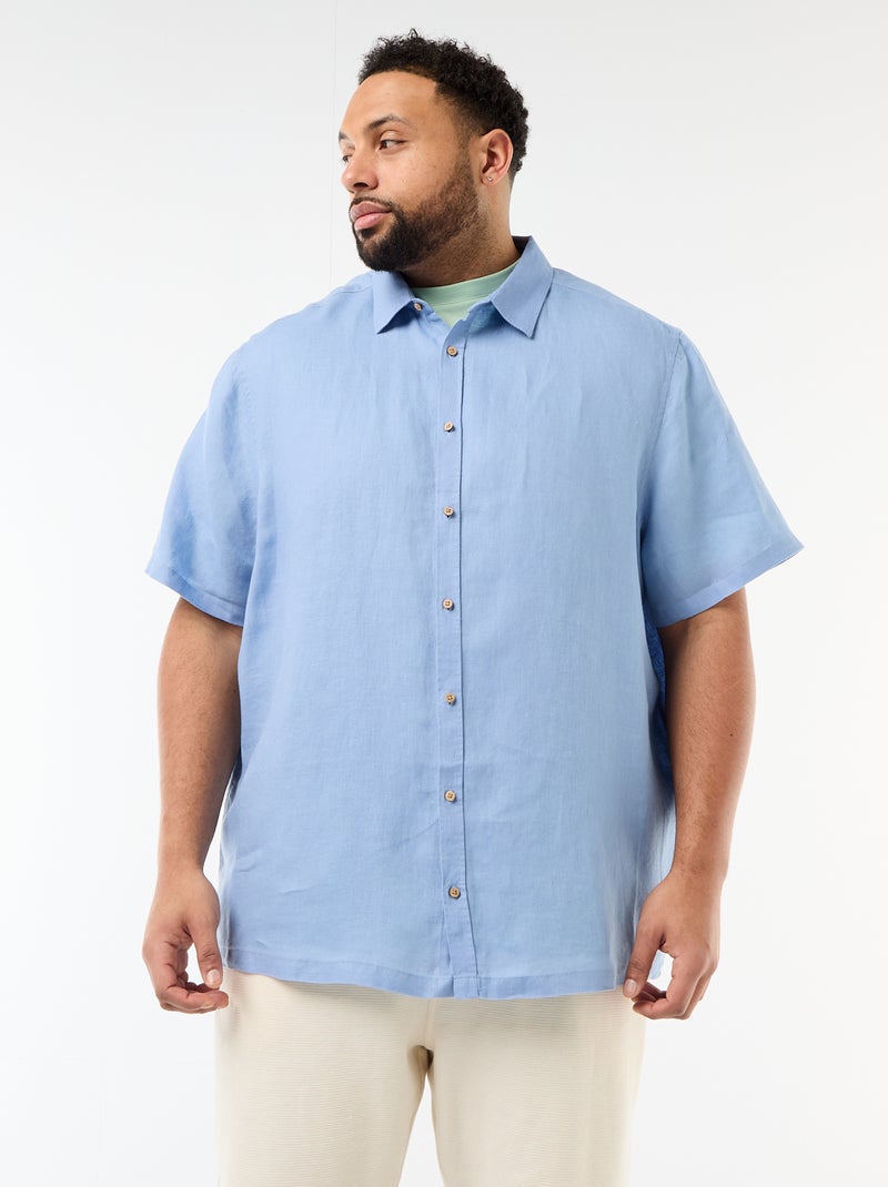 Chemise manches courtes en lin Bleu - Kiabi