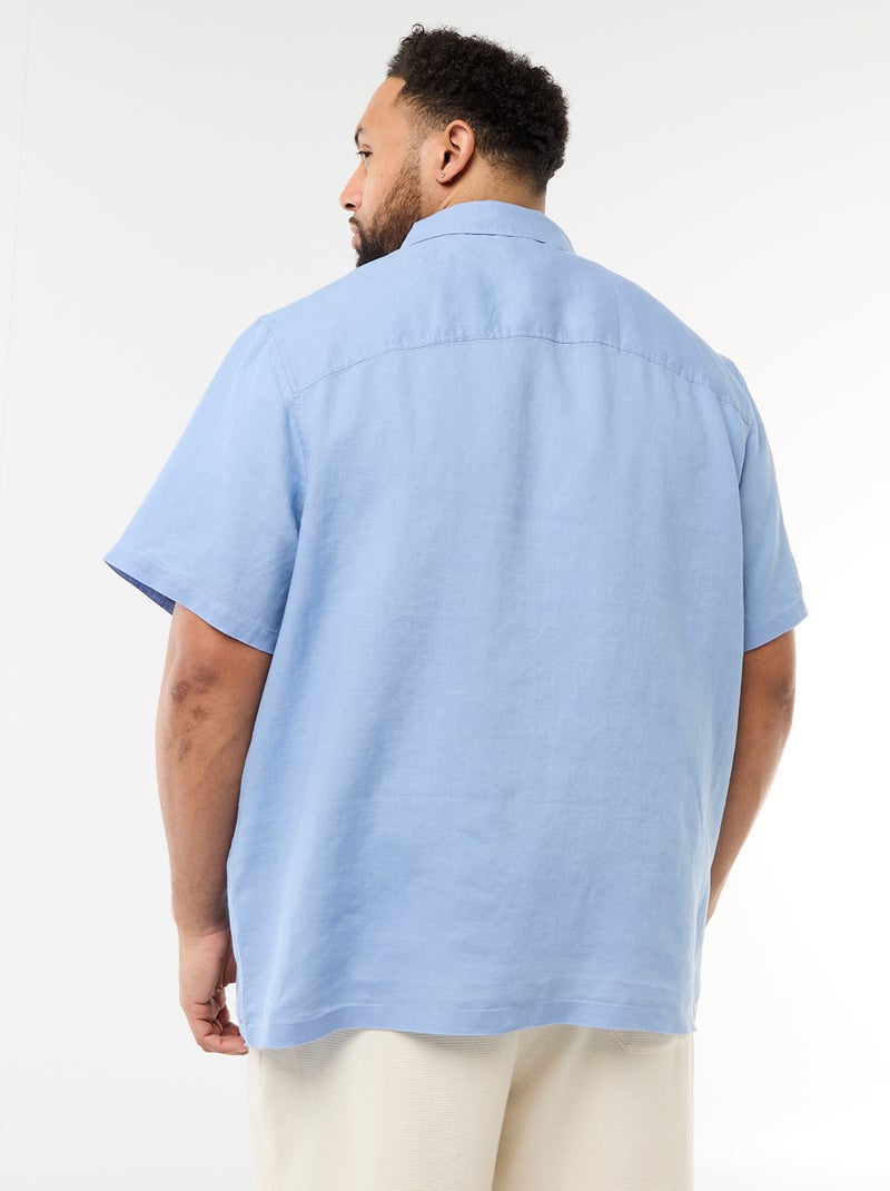 Chemise manches courtes en lin Bleu - Kiabi