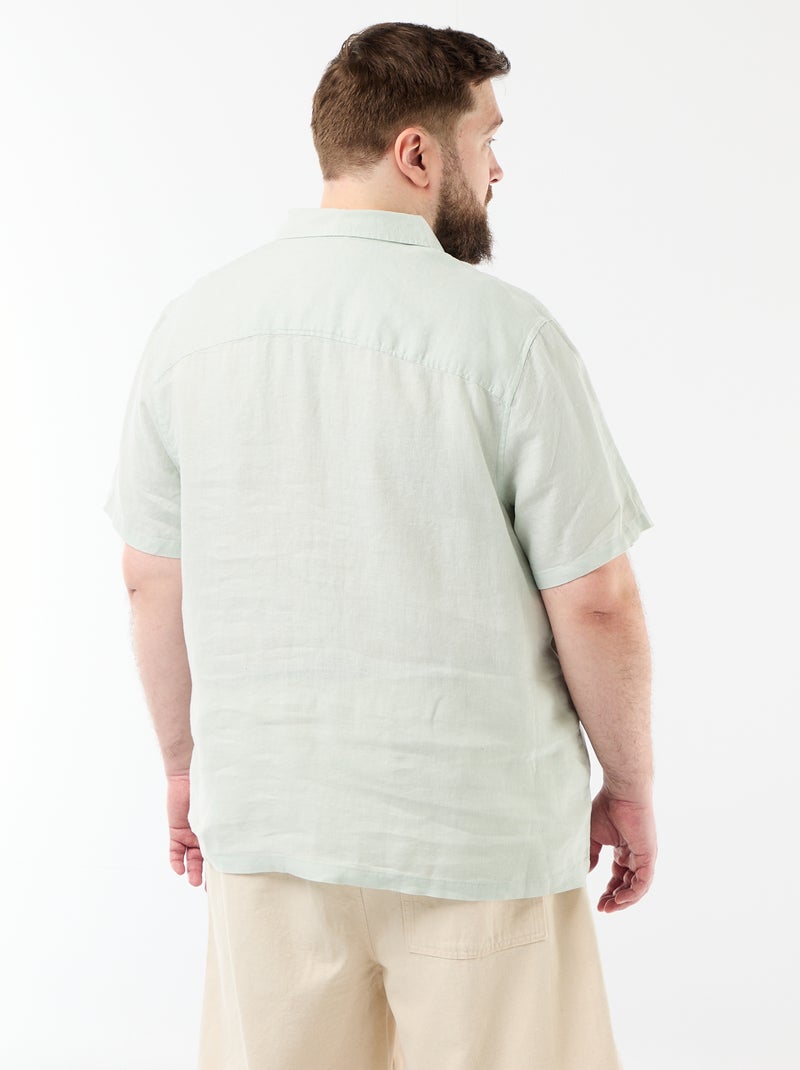 Chemise manches courtes en lin Bleu - Kiabi