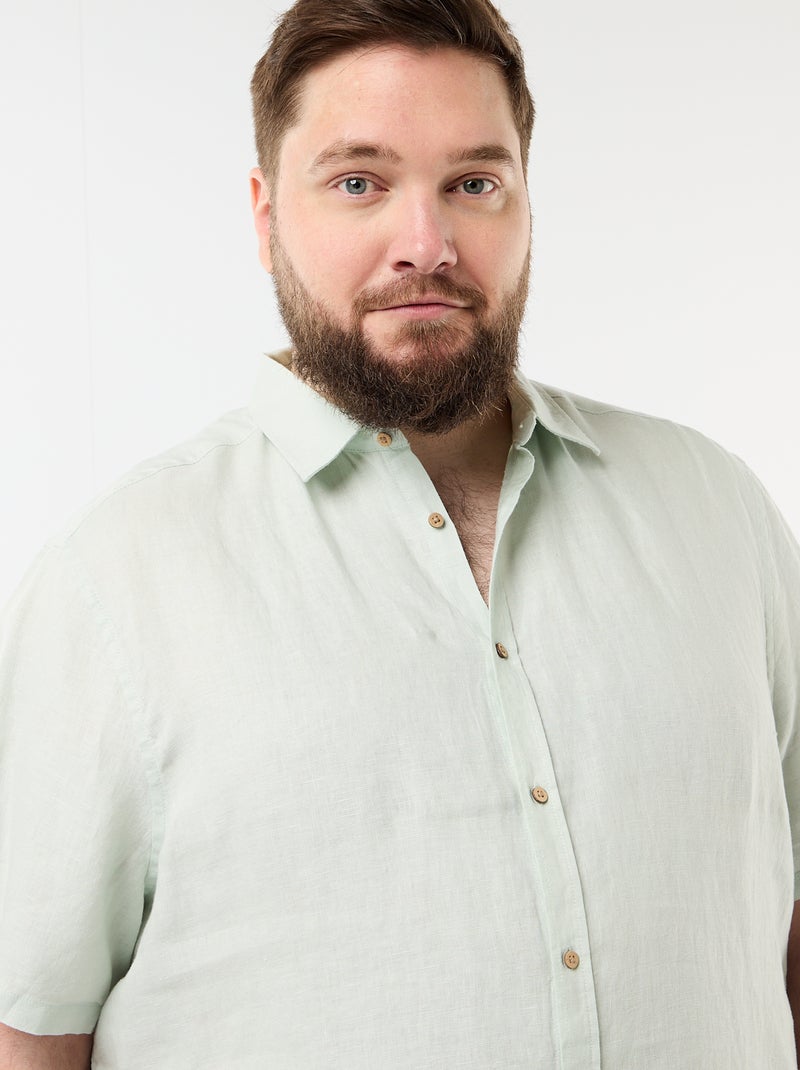 Chemise manches courtes en lin Bleu - Kiabi