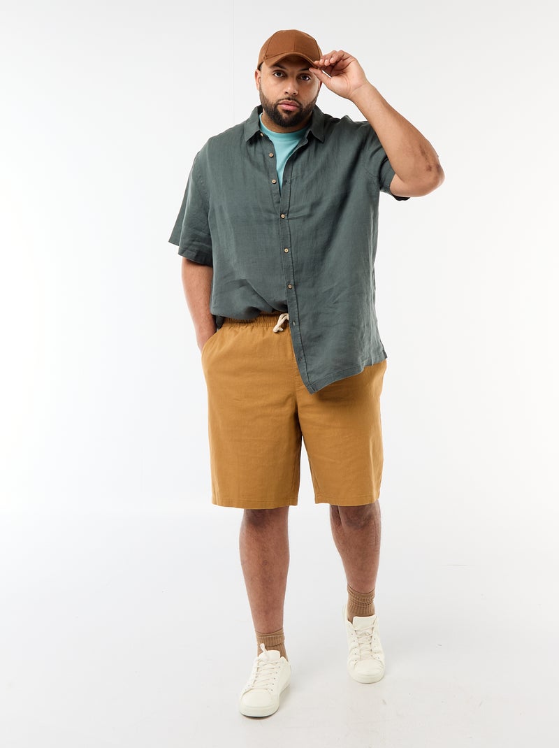 Chemise manches courtes en lin Kaki - Kiabi