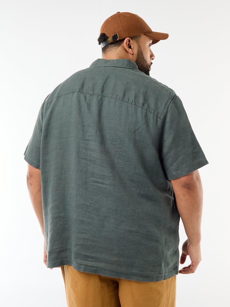 Chemise manches courtes en lin Kaki - Kiabi