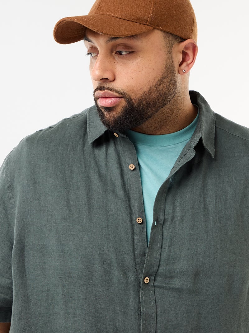 Chemise manches courtes en lin Kaki - Kiabi