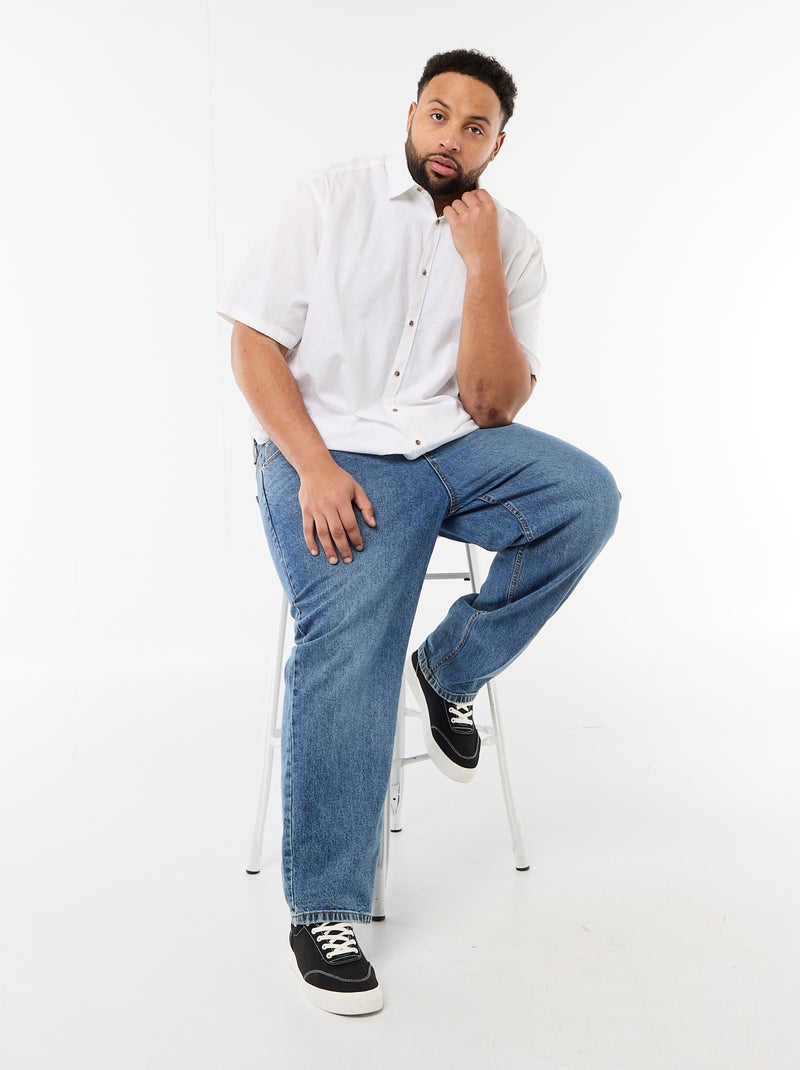 Chemise manches courtes en lin mélangé Blanc - Kiabi