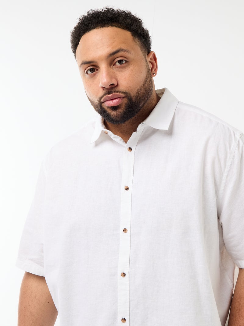 Chemise manches courtes en lin mélangé Blanc - Kiabi