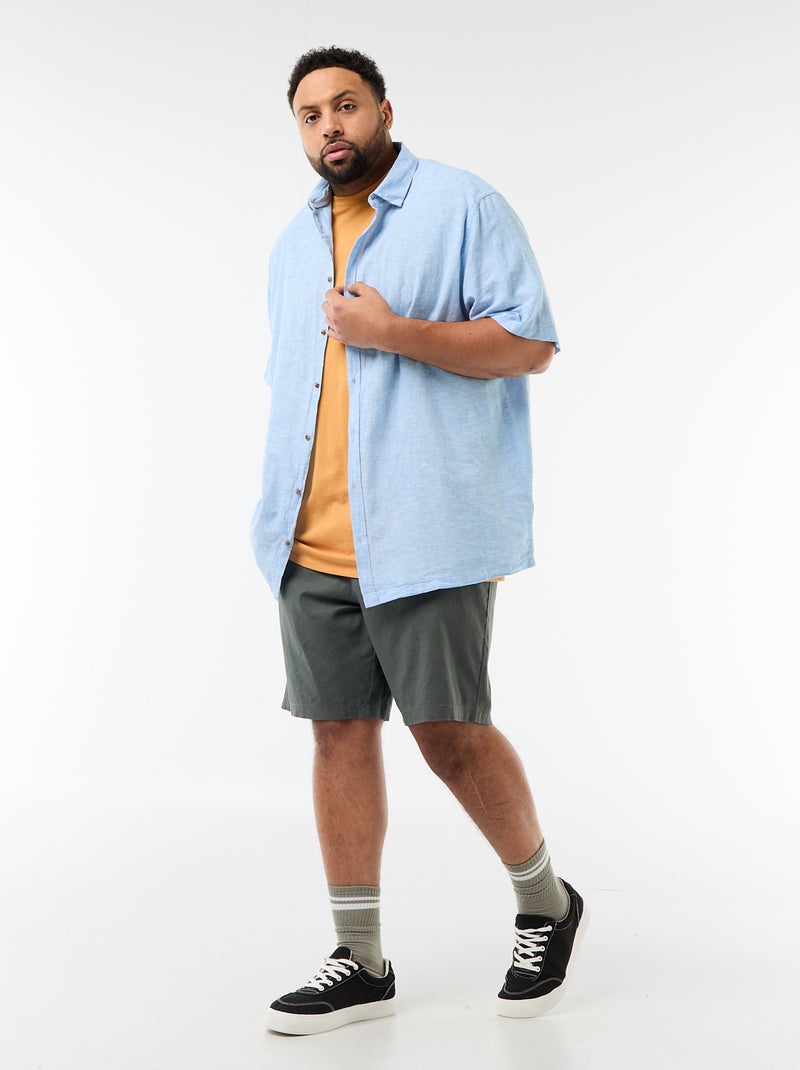 Chemise manches courtes en lin mélangé Bleu - Kiabi