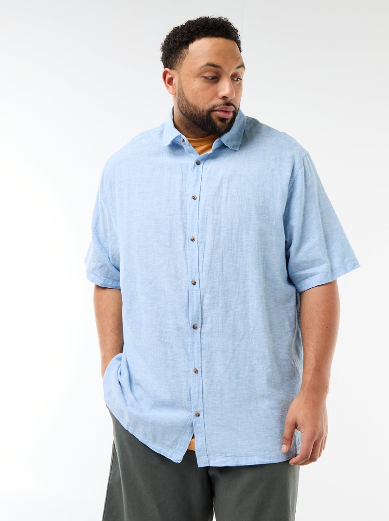 Chemise manches courtes en lin mélangé Bleu - Kiabi