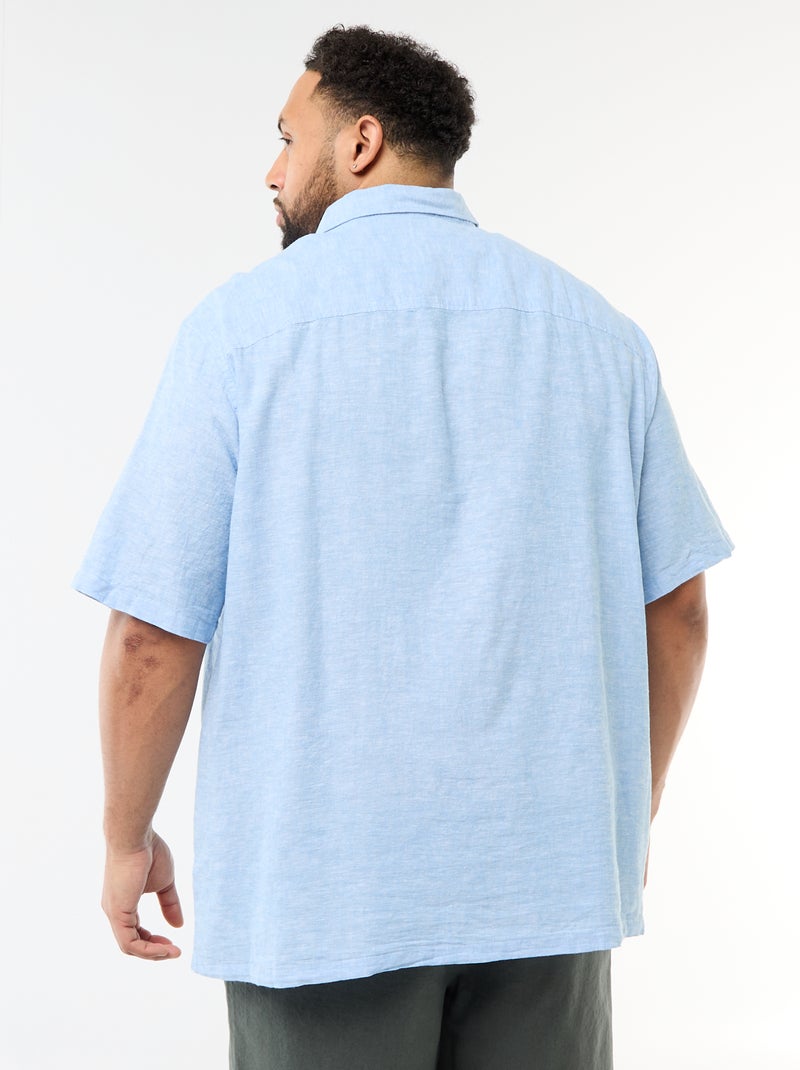 Chemise manches courtes en lin mélangé Bleu - Kiabi