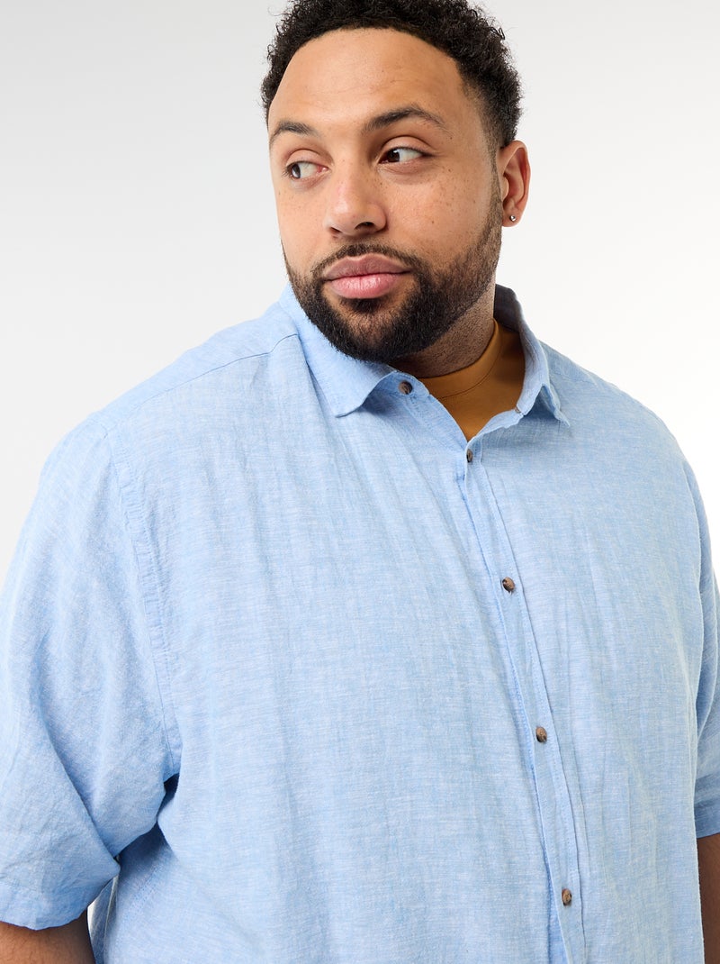 Chemise manches courtes en lin mélangé Bleu - Kiabi