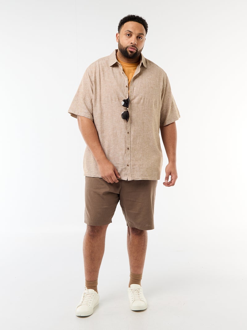 Chemise manches courtes en lin mélangé Jaune - Kiabi