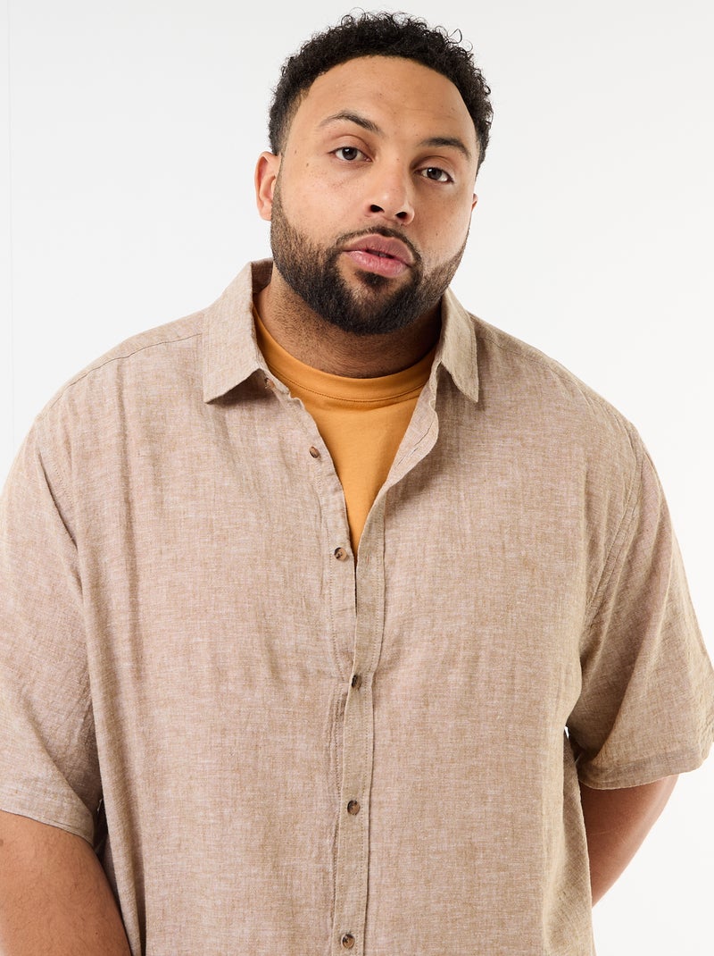 Chemise manches courtes en lin mélangé Jaune - Kiabi