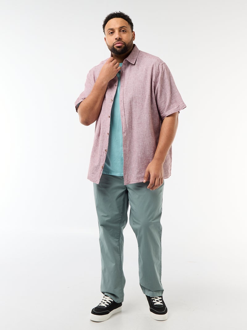 Chemise manches courtes en lin mélangé Rose - Kiabi